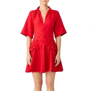 Carven Red Canvas Lace Up Dress